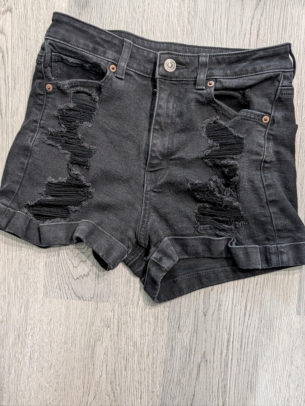 American Eagle Mom Shorts Black Destroyed Denim Shorts Size 4 Distressed